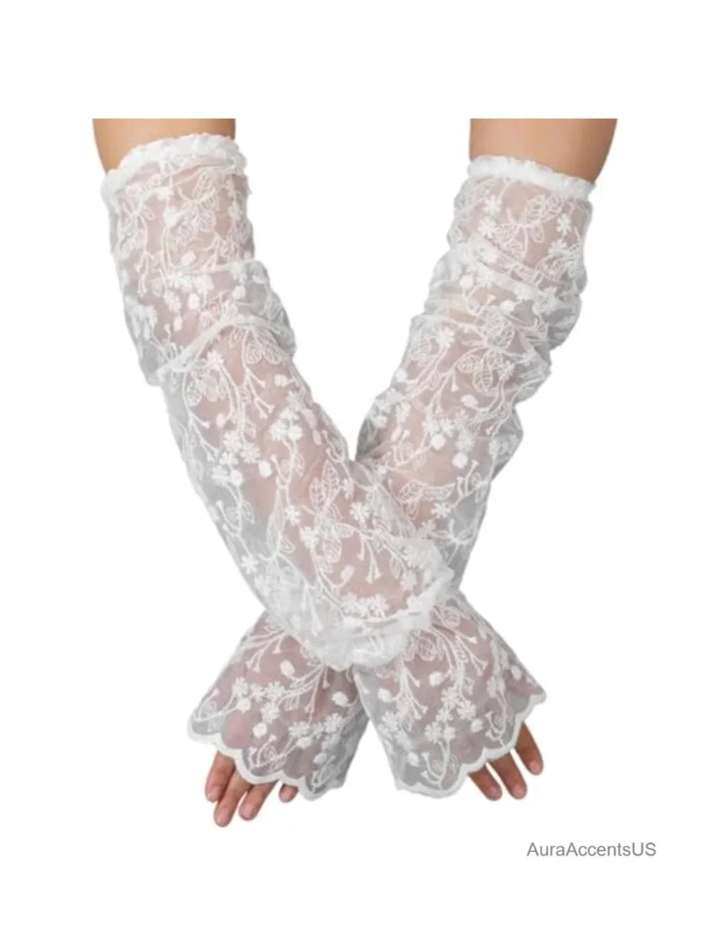 White Lace Fingerless Gloves Detachable Arm Sleeves for Wedding Party Costume